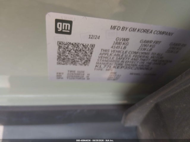 45964036 :رقم المزاد ، KL77LKEP3SC206063 vin ، 2025 Chevrolet Trax Fwd Activ مزاد بيع
