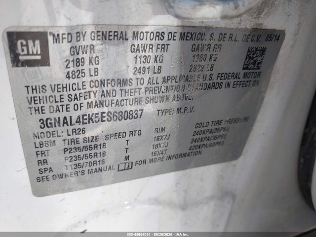 Продаж на аукціоні авто 2014 Chevrolet Captiva Sport Fleet Ltz, vin: 3GNAL4EK5ES680837, номер лоту: 45964051