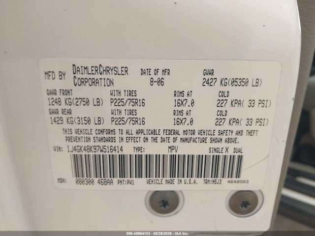 Aukcja sprzedaży 2007 Jeep Liberty Sport, vin: 1J4GK48K97W516414, numer aukcji: 45964102