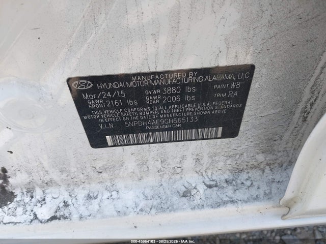Aukcja sprzedaży 2016 Hyundai Elantra Se, vin: 5NPDH4AE9GH665133, numer aukcji: 45964103