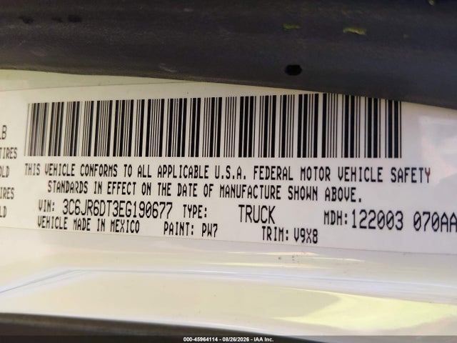 Продажа на аукционе авто 2014 Ram 1500 Tradesman, vin: 3C6JR6DT3EG190677, номер лота: 45964114