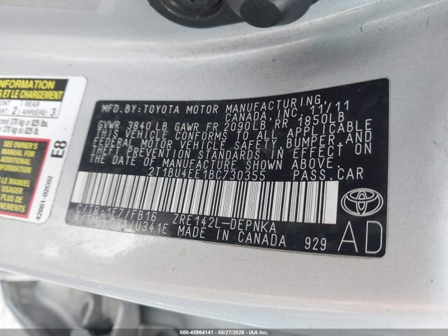 Aukcja sprzedaży 2011 Toyota Corolla Le, vin: 2T1BU4EE1BC730355, numer aukcji: 45964141