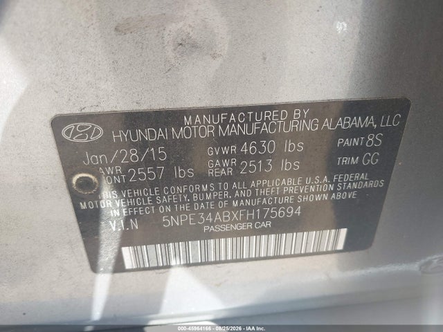 45964166 :رقم المزاد ، 5NPE34ABXFH175694 vin ، 2015 Hyundai Sonata Limited 2.0t مزاد بيع