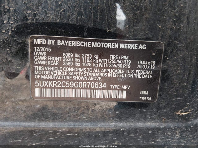 Aukcja sprzedaży 2016 Bmw X5 Sdrive35i, vin: 5UXKR2C59G0R70634, numer aukcji: 45964220
