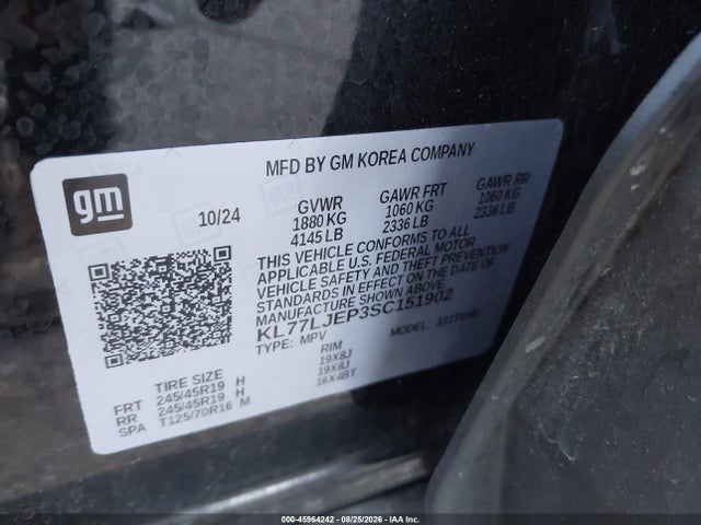 45964242 :رقم المزاد ، KL77LJEP3SC151902 vin ، 2025 Chevrolet Trax Fwd 2rs مزاد بيع