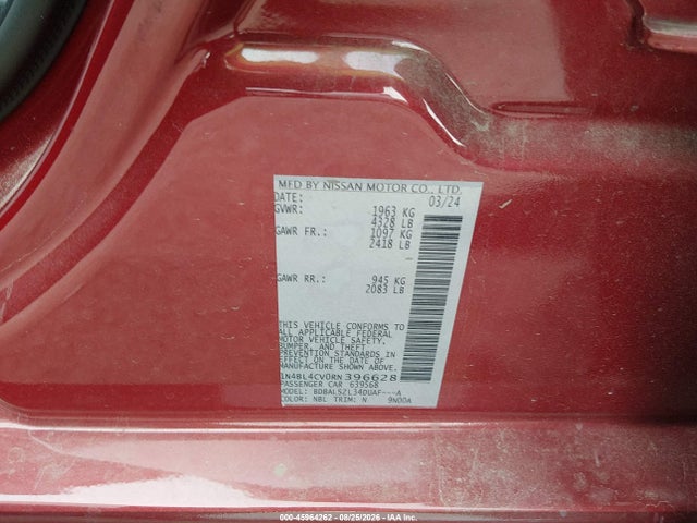 Продаж на аукціоні авто 2024 Nissan Altima Sr Fwd, vin: 1N4BL4CV0RN396628, номер лоту: 45964262