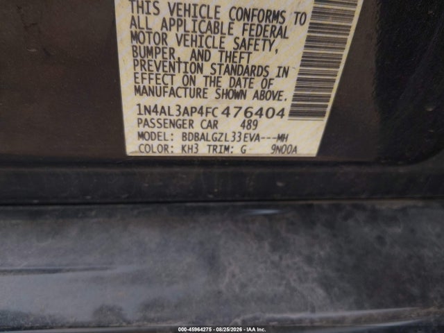 45964275 :رقم المزاد ، 1N4AL3AP4FC476404 vin ، 2015 Nissan Altima 2.5 S مزاد بيع