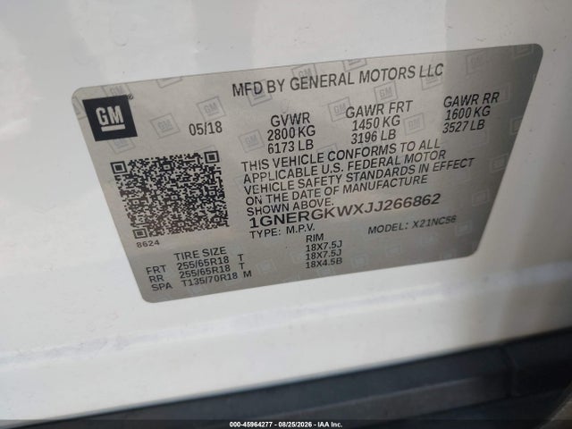 Продажа на аукционе авто 2018 Chevrolet Traverse Lt Cloth, vin: 1GNERGKWXJJ266862, номер лота: 45964277