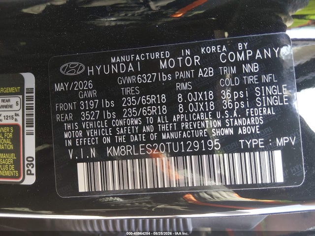 Продаж на аукціоні авто 2026 Hyundai Palisade Sel 7p, vin: KM8RLES20TU129195, номер лоту: 45964284