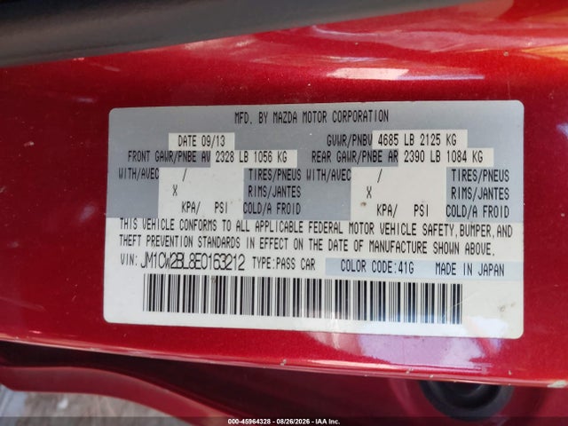 45964328 :رقم المزاد ، JM1CW2BL8E0163212 vin ، 2014 Mazda Mazda5 Sport مزاد بيع