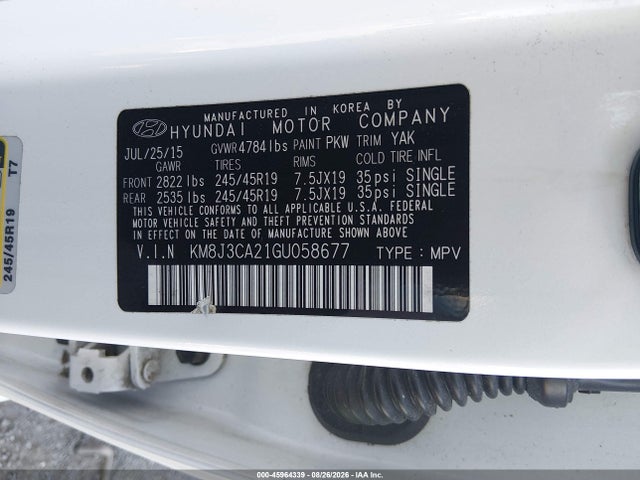 Aukcja sprzedaży 2016 Hyundai Tucson Limited, vin: KM8J3CA21GU058677, numer aukcji: 45964339