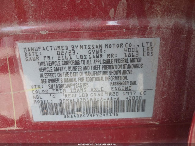 45964347 :رقم المزاد ، 3N1AB8CV4PY245195 vin ، 2023 Nissan Sentra Sv Xtronic Cvt مزاد بيع