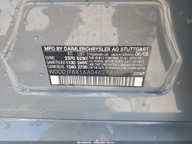 45964384 :رقم المزاد ، WDDDJ76X16A046277 vin ، 2006 Mercedes-benz Cls 55 Amg مزاد بيع