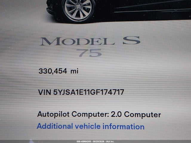 Aukcja sprzedaży 2016 Tesla Model S 60/70/75/85, vin: 5YJSA1E11GF174717, numer aukcji: 45964385