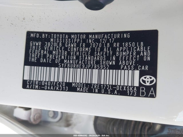 Toyota COROLLA SE 2018 5YFBURHE9JP785952 Image 9