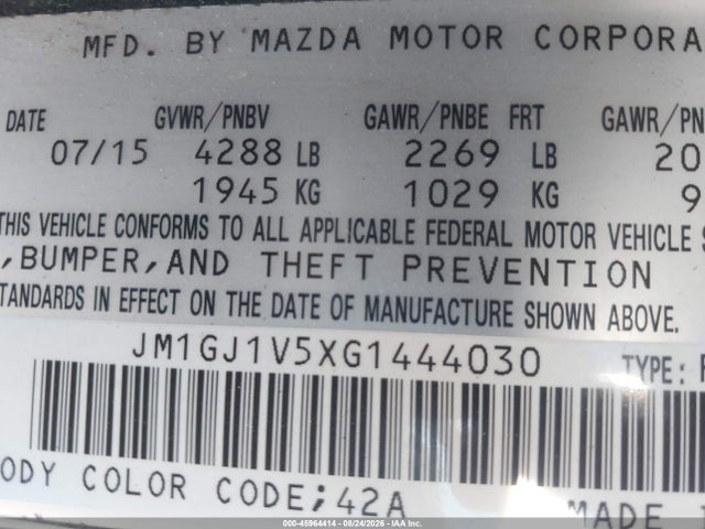 JM1GJ1V5XG1444030 Mazda Mazda6 I Touring
