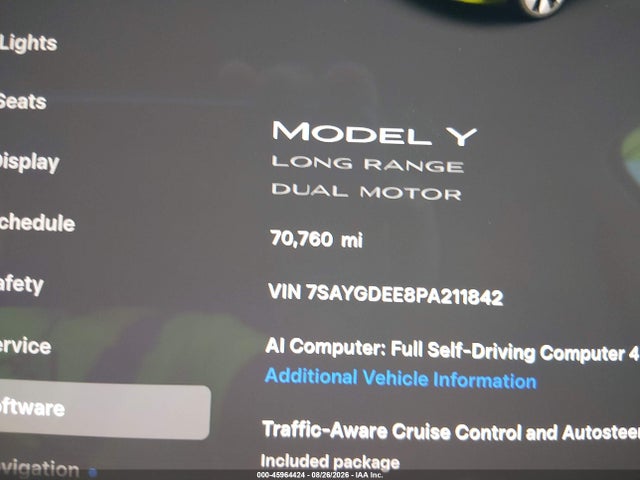 45964424 :رقم المزاد ، 7SAYGDEE8PA211842 vin ، 2023 Tesla Model Y Awd/long Range Dual Motor All-wheel Drive مزاد بيع