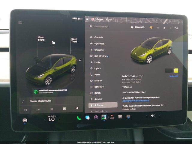 45964424 :رقم المزاد ، 7SAYGDEE8PA211842 vin ، 2023 Tesla Model Y Awd/long Range Dual Motor All-wheel Drive مزاد بيع