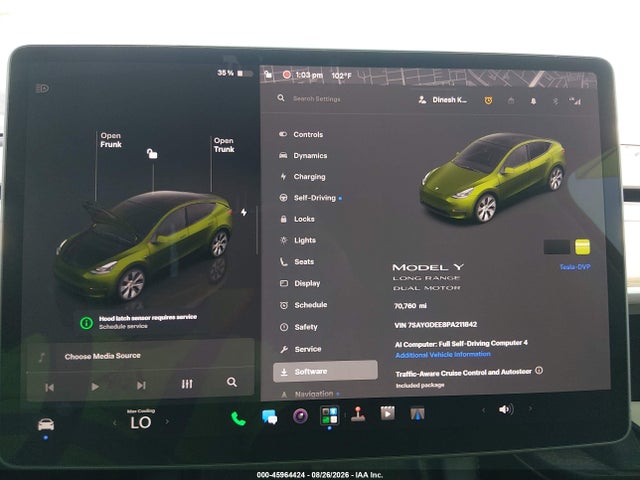 45964424 :رقم المزاد ، 7SAYGDEE8PA211842 vin ، 2023 Tesla Model Y Awd/long Range Dual Motor All-wheel Drive مزاد بيع
