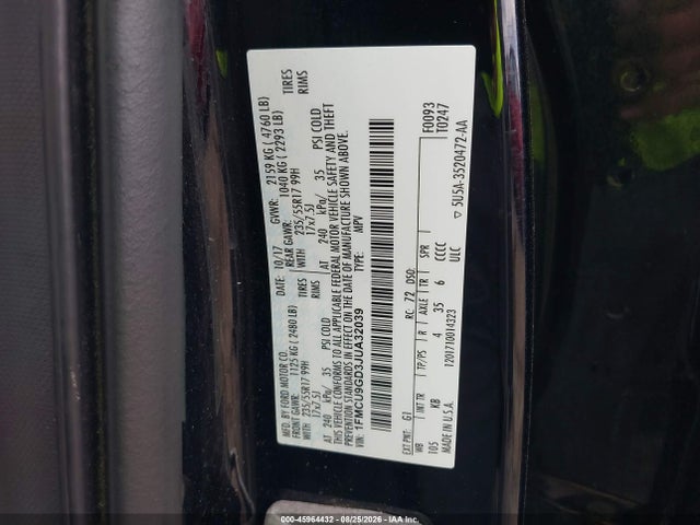 Продаж на аукціоні авто 2018 Ford Escape Se, vin: 1FMCU9GD3JUA32039, номер лоту: 45964432