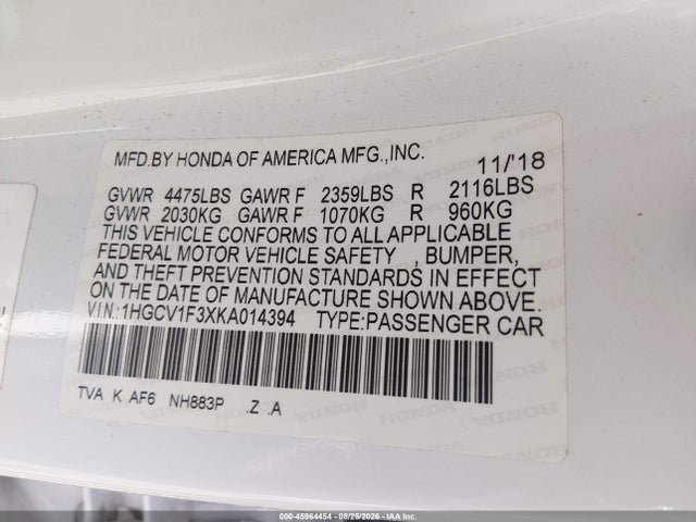 1HGCV1F3XKA014394 Honda Accord Sport