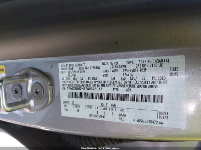 Aukcja sprzedaży 2024 Ford Escape Active, vin: 1FMCU0GN3RUB26017, numer aukcji: 45964459