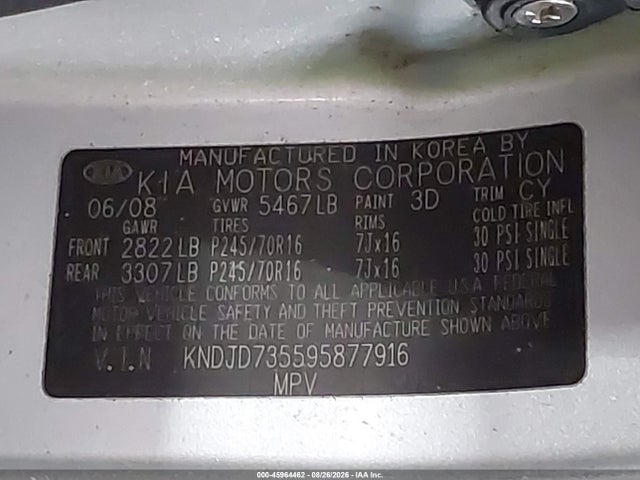 Продаж на аукціоні авто 2009 Kia Sorento Lx, vin: KNDJD735595877916, номер лоту: 45964462