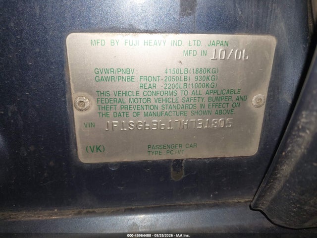 45964488 :رقم المزاد ، JF1SG63617H731805 vin ، 2007 Subaru Forester 2.5x مزاد بيع