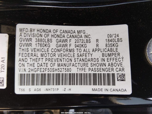 Honda Civic Sport 2025 2HGFE2F50SH527580 Image 9
