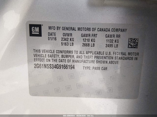 Продаж на аукціоні авто 2016 Cadillac Xts Luxury Collection, vin: 2G61N5S34G9166194, номер лоту: 45964504