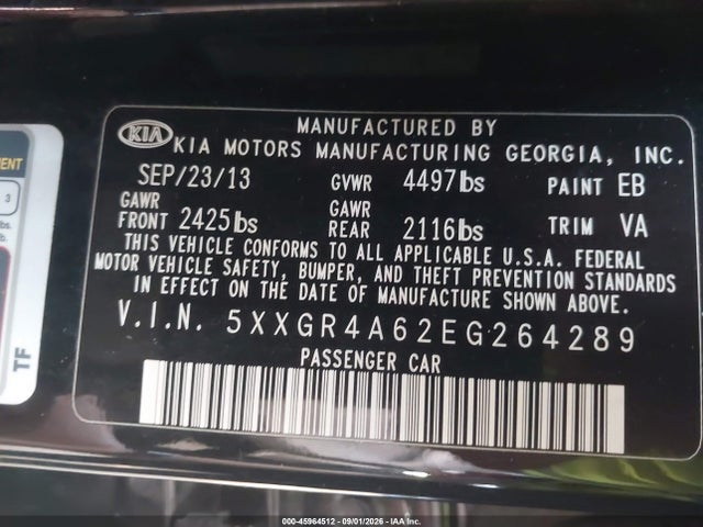 Продаж на аукціоні авто 2014 Kia Optima Sx Turbo, vin: 5XXGR4A62EG264289, номер лоту: 45964512