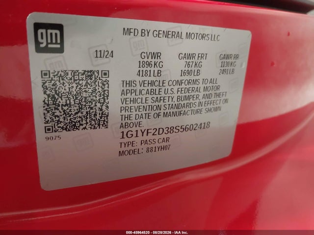 Aukcja sprzedaży 2025 Chevrolet Corvette Z06 Rwd  3lz, vin: 1G1YF2D38S5602418, numer aukcji: 45964520