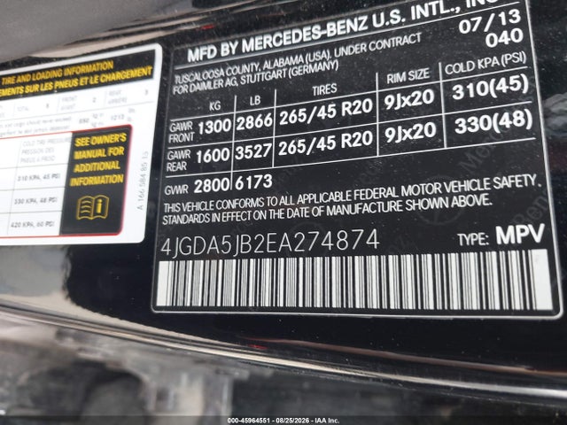 Mercedes-Benz ML 350 2014 4JGDA5JB2EA274874 Image 9
