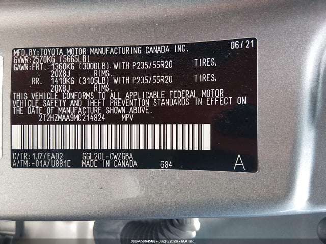 Aukcja sprzedaży 2021 Lexus Rx 350, vin: 2T2HZMAA9MC214824, numer aukcji: 45964565