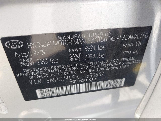 2020 Hyundai Elantra Se მანქანა იყიდება აუქციონზე, vin: 5NPD74LFXLH530567, აუქციონის ნომერი: 45964568