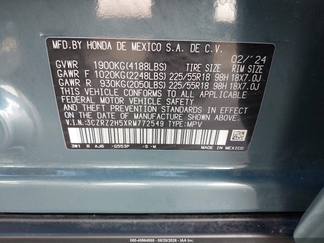 Продажа на аукционе авто 2024 Honda Hr-v Awd Sport/awd Sport W/o Bsi, vin: 3CZRZ2H5XRM772549, номер лота: 45964588