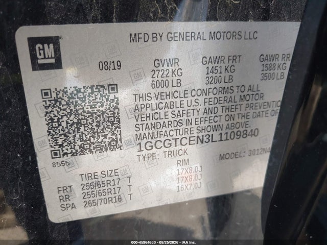 Продажа на аукционе авто 2020 Chevrolet Colorado 4wd  Short Box Lt, vin: 1GCGTCEN3L1109840, номер лота: 45964630