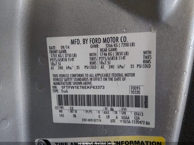 Продаж на аукціоні авто 2014 Ford F-150 Fx4, vin: 1FTFW1ET6EKF63373, номер лоту: 45964636