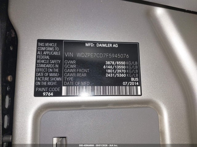 Mercedes-Benz Sprinter 2500 Normal Roof 2015 WDZPE7CD7F5945076 Image 9
