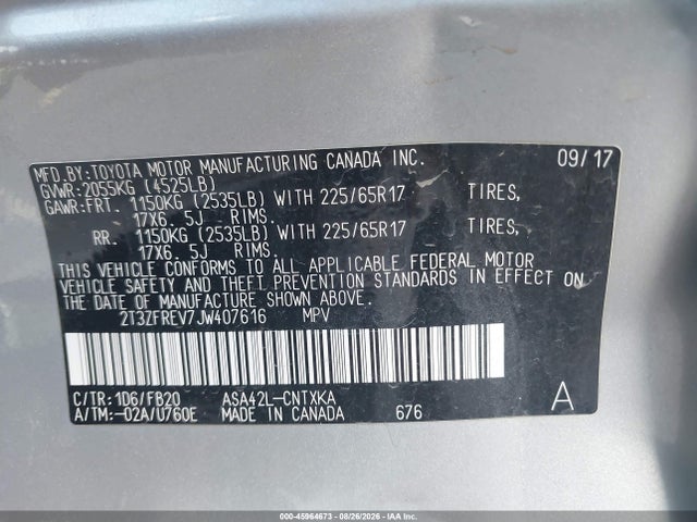 2018 Toyota Rav4 Le მანქანა იყიდება აუქციონზე, vin: 2T3ZFREV7JW407616, აუქციონის ნომერი: 45964673