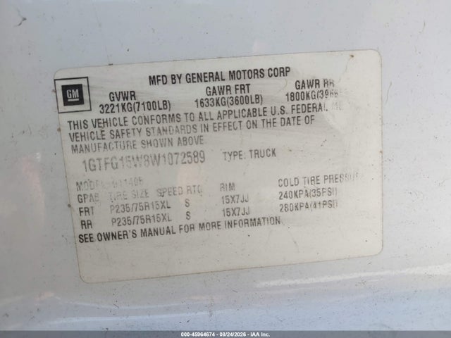 Aukcja sprzedaży 1998 Gmc Savana Standard, vin: 1GTFG15W8W1072589, numer aukcji: 45964674