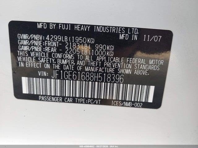 45964682 :رقم المزاد ، JF1GE61688H518396 vin ، 2008 Subaru Impreza 2.5i مزاد بيع