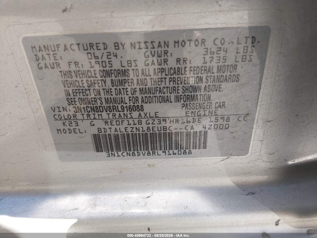45964722 :رقم المزاد ، 3N1CN8DV8RL916088 vin ، 2024 Nissan Versa 1.6 S مزاد بيع