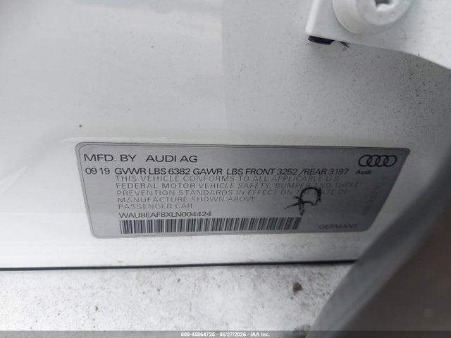 45964725 :رقم المزاد ، WAU8EAF8XLN004424 vin ، 2020 Audi A8 L 60 Tfsi Quattro Tiptronic مزاد بيع