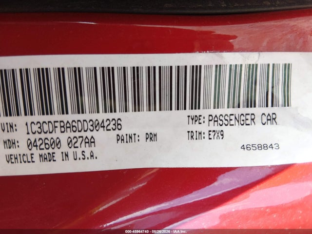 Auction sale of the 2013 Dodge Dart Sxt, vin: 1C3CDFBA6DD304236, lot number: 45964740