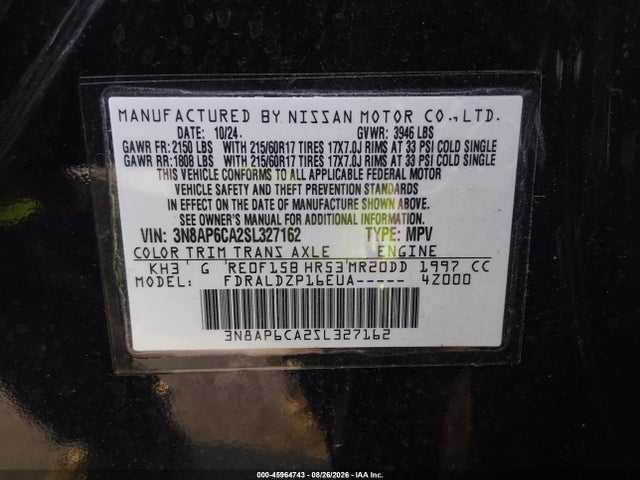 Aukcja sprzedaży 2025 Nissan Kicks Sv Fwd, vin: 3N8AP6CA2SL327162, numer aukcji: 45964743