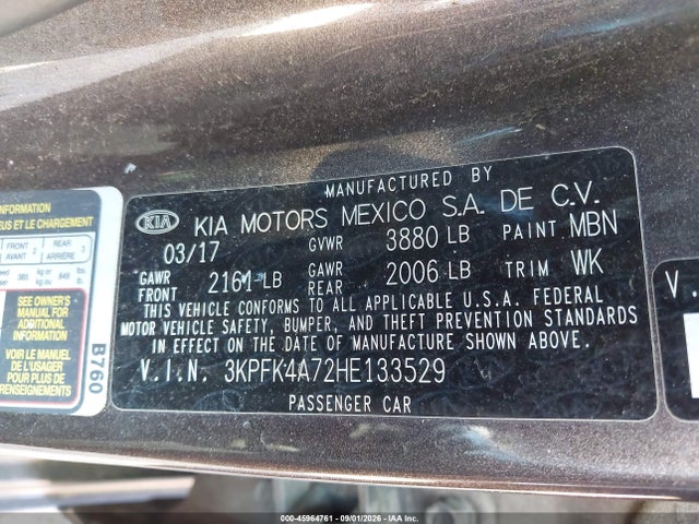 2017 Kia Forte Lx მანქანა იყიდება აუქციონზე, vin: 3KPFK4A72HE133529, აუქციონის ნომერი: 45964761