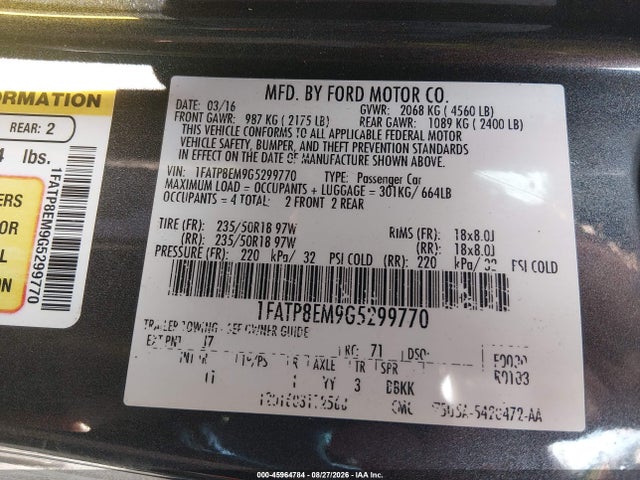 2016 Ford Mustang V6 მანქანა იყიდება აუქციონზე, vin: 1FATP8EM9G5299770, აუქციონის ნომერი: 45964784