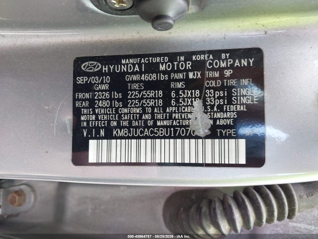 Продажа на аукционе авто 2011 Hyundai Tucson Limited, vin: KM8JUCAC5BU170705, номер лота: 45964787
