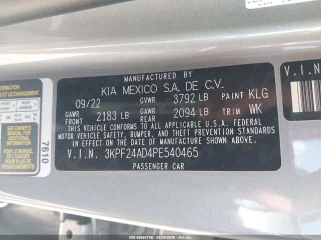 Продажа на аукционе авто 2023 Kia Forte Lxs, vin: 3KPF24AD4PE540465, номер лота: 45964796